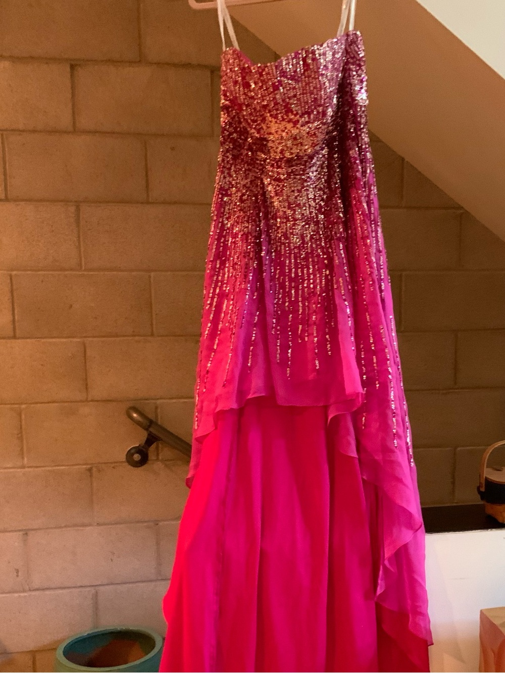 Sherri hill pink chiffon sequin dress sz 8 - Picture 5 of 6